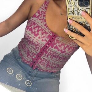 Kirra Pink Patterned Halter Camisole with Front Button Detail